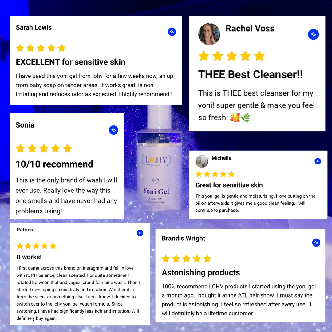 PREMIUM Herbal LOHV YONI GEL pH Balancing Intimate Wash: Eliminate Odor, Cleanse Vulva, Maintain a Healthy pH Balance with Palm Kernel Oil + Rose Oil + Aloe Vera Leaf - Renee Lane Company
