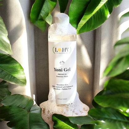 PREMIUM Herbal LOHV YONI GEL pH Balancing Intimate Wash: Eliminate Odor, Cleanse Vulva, Maintain a Healthy pH Balance with Palm Kernel Oil + Rose Oil + Aloe Vera Leaf - Renee Lane Company