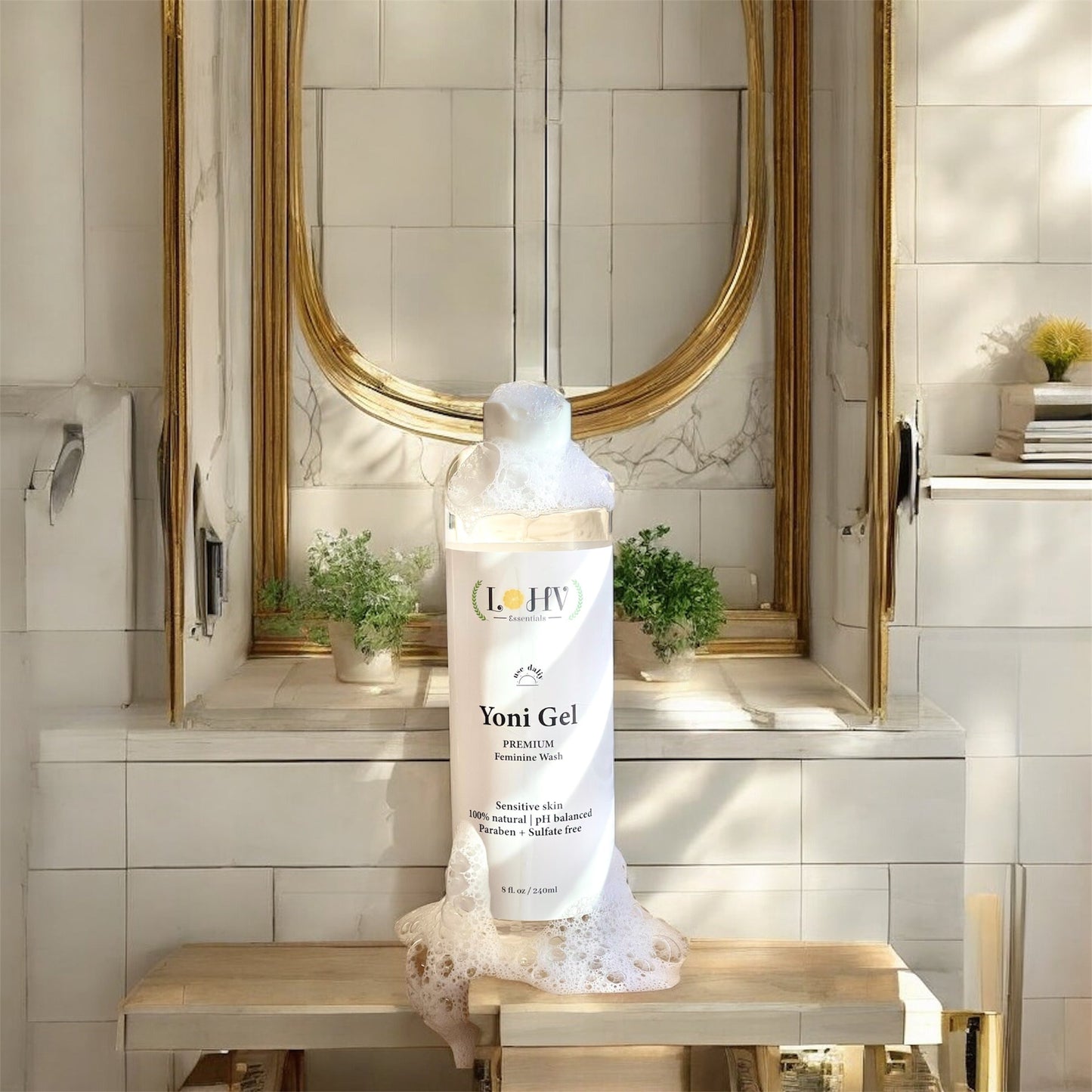 PREMIUM Herbal LOHV YONI GEL pH Balancing Intimate Wash: Eliminate Odor, Cleanse Vulva, Maintain a Healthy pH Balance with Palm Kernel Oil + Rose Oil + Aloe Vera Leaf - Renee Lane Company