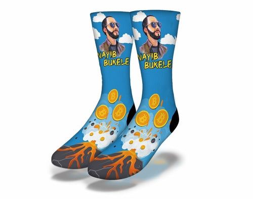 PRESIDENT NAYIB BITCOIN VOLCANO Fun Crypto Socks - Renee Lane Company