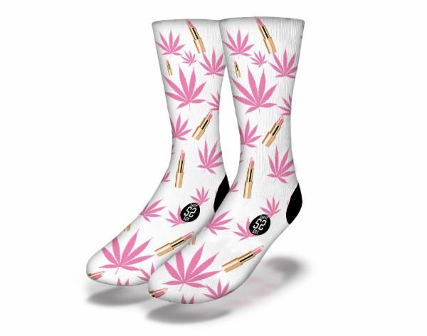 PRETTY IN PINK LIPSTICK & CANNABIS Fun Weed Socks - Renee Lane Company
