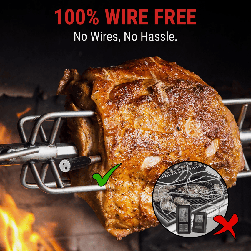 PSJX369 BBQ Meat Thermometer-SUS304 Stainless Steel with Bluetooth 5.2 Connectivity (700ft range), 24-hour battery life, 1-second response time. Features probe temperature display and audible alarm. - Renee Lane Company