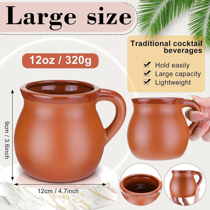 Pack of 12 12 oz Cantaritos De Barro Clay Cups Mexican Clay Mugs Fiesta De Barro Mexicanos Coffee Mugs, Cocktail Glasses and Tea Cups for Tequila, Margaritas, Mojitos Cold Hot Drinks (Brick Red) - Renee Lane Company