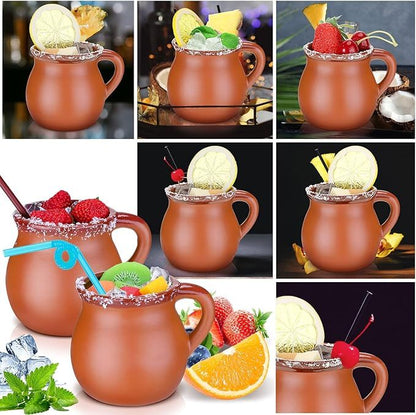 Pack of 6 12 oz Cantaritos De Barro Clay Cups Mexican Clay Mugs Fiesta De Barro Mexicanos Coffee Mugs, Cocktail Glasses and Tea Cups for Tequila, Margaritas, Mojitos Cold Hot Drinks (Brick Red) - Renee Lane Company