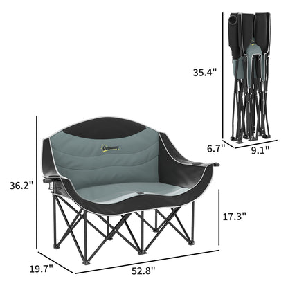 Padded Folding Camp Chair for Adults, Double Camping Chairwith Armrests, Cup Holders, Carry Bag for Outdoor, Black - Renee Lane Company