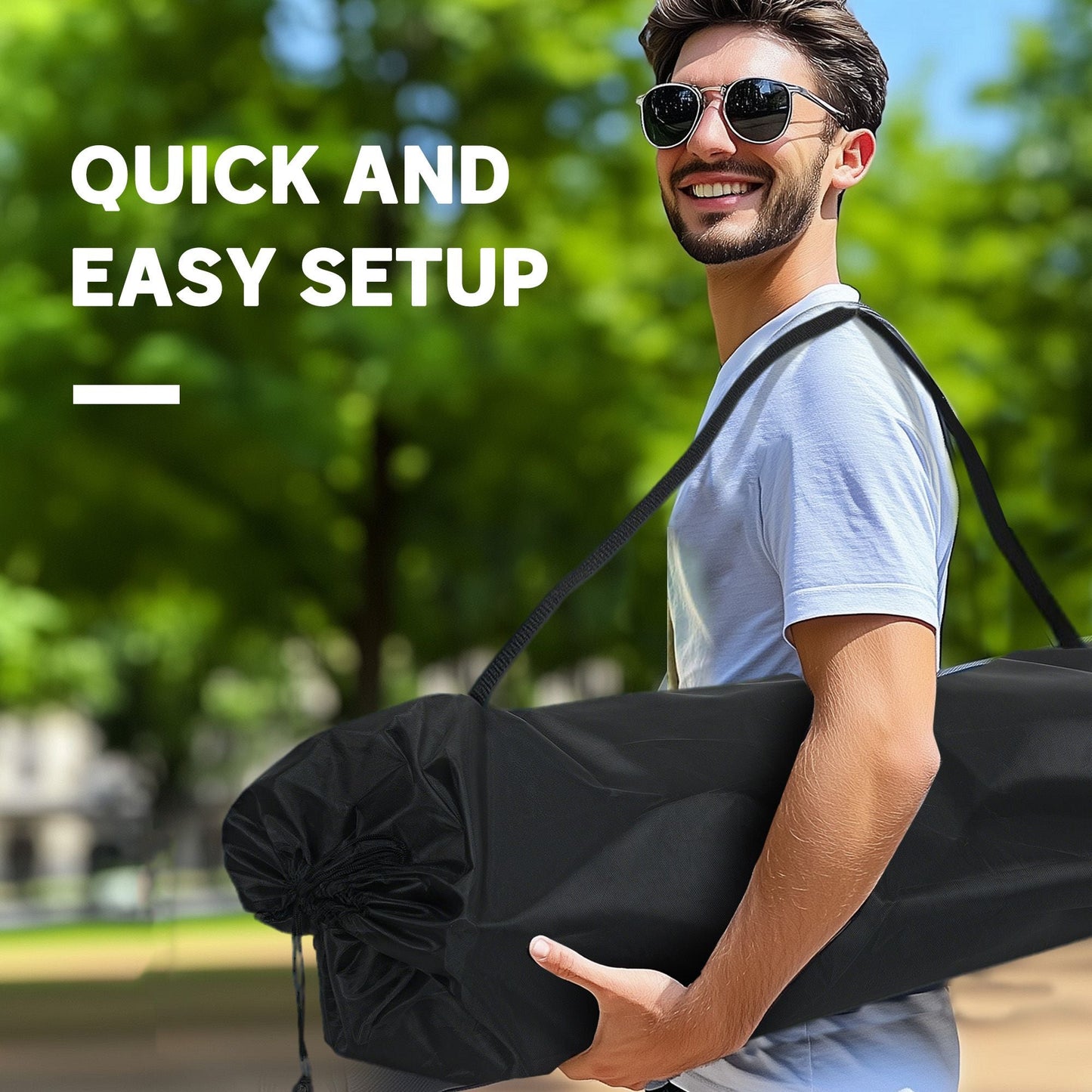 Padded Folding Camp Chair for Adults, Double Camping Chairwith Armrests, Cup Holders, Carry Bag for Outdoor, Black - Renee Lane Company