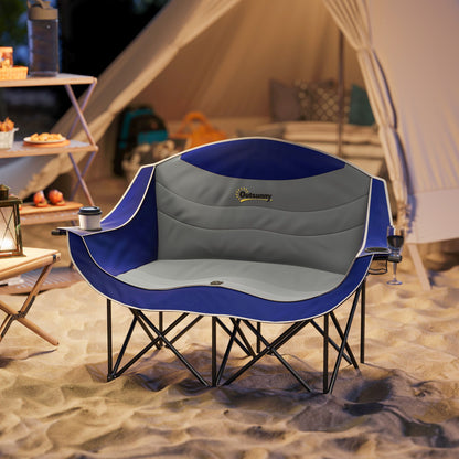 Padded Folding Camp Chair for Adults, Double Camping Chairwith Armrests, Cup Holders, Carry Bag for Outdoor, Blue - Renee Lane Company