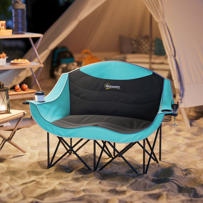 Padded Folding Camp Chair for Adults, Double Camping Chairwith Armrests, Cup Holders, Carry Bag for Outdoor, Green - Renee Lane Company