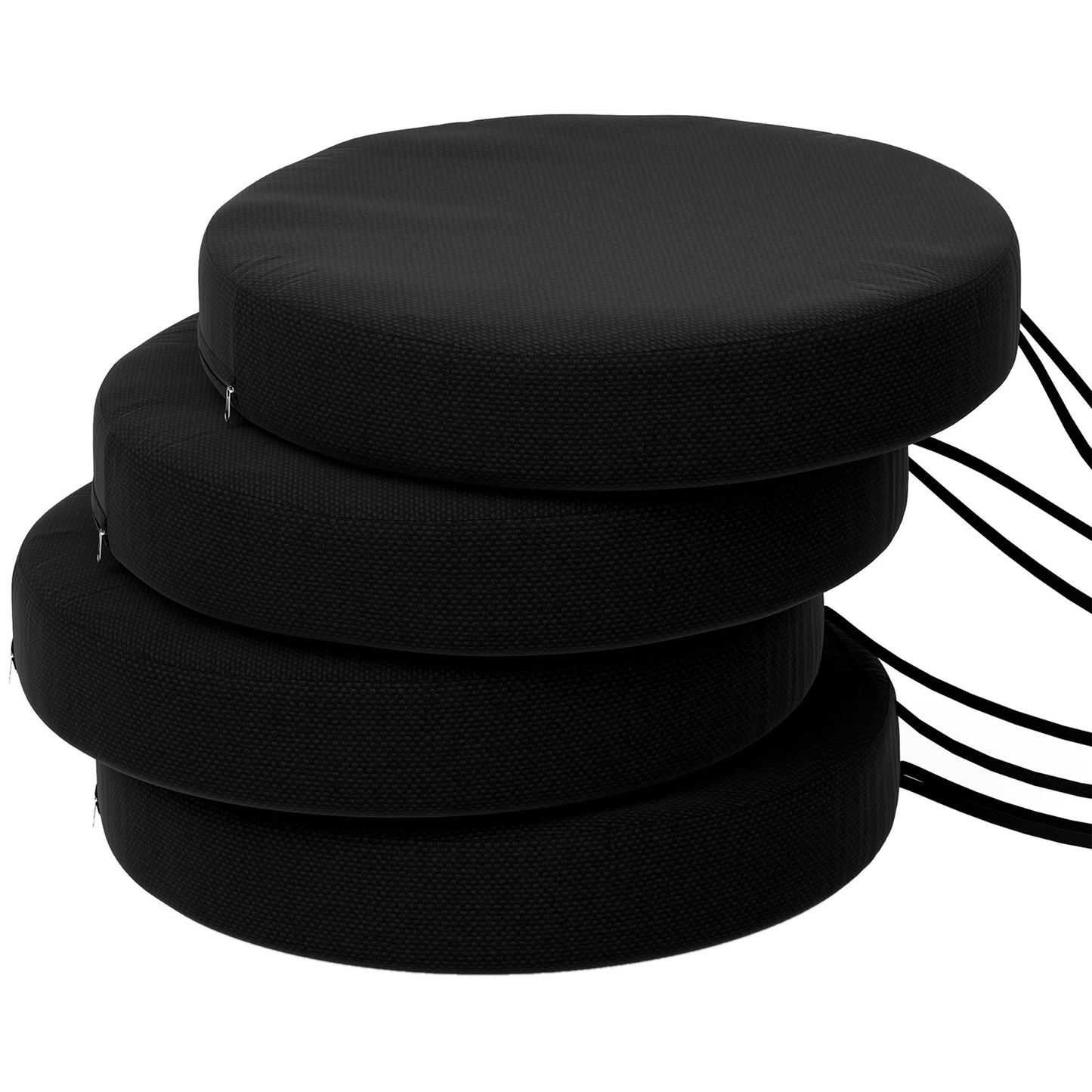 Patio Chair Cushions Set of 4 Round Seat Cushions for Dining Bistro Chairs Machine Washable, 15" x 15" x 3", Black - Renee Lane Company
