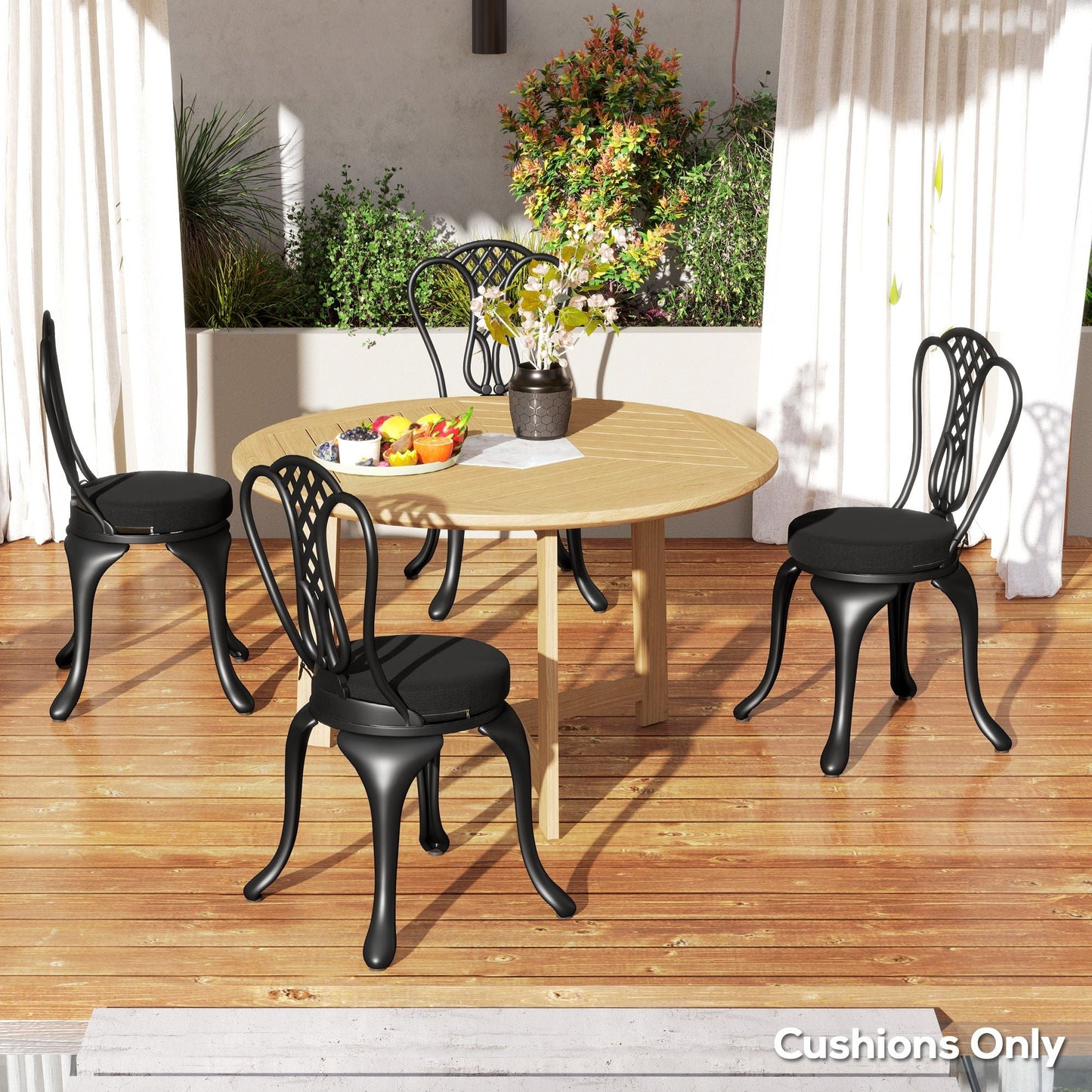 Patio Chair Cushions Set of 4 Round Seat Cushions for Dining Bistro Chairs Machine Washable, 15" x 15" x 3", Black - Renee Lane Company