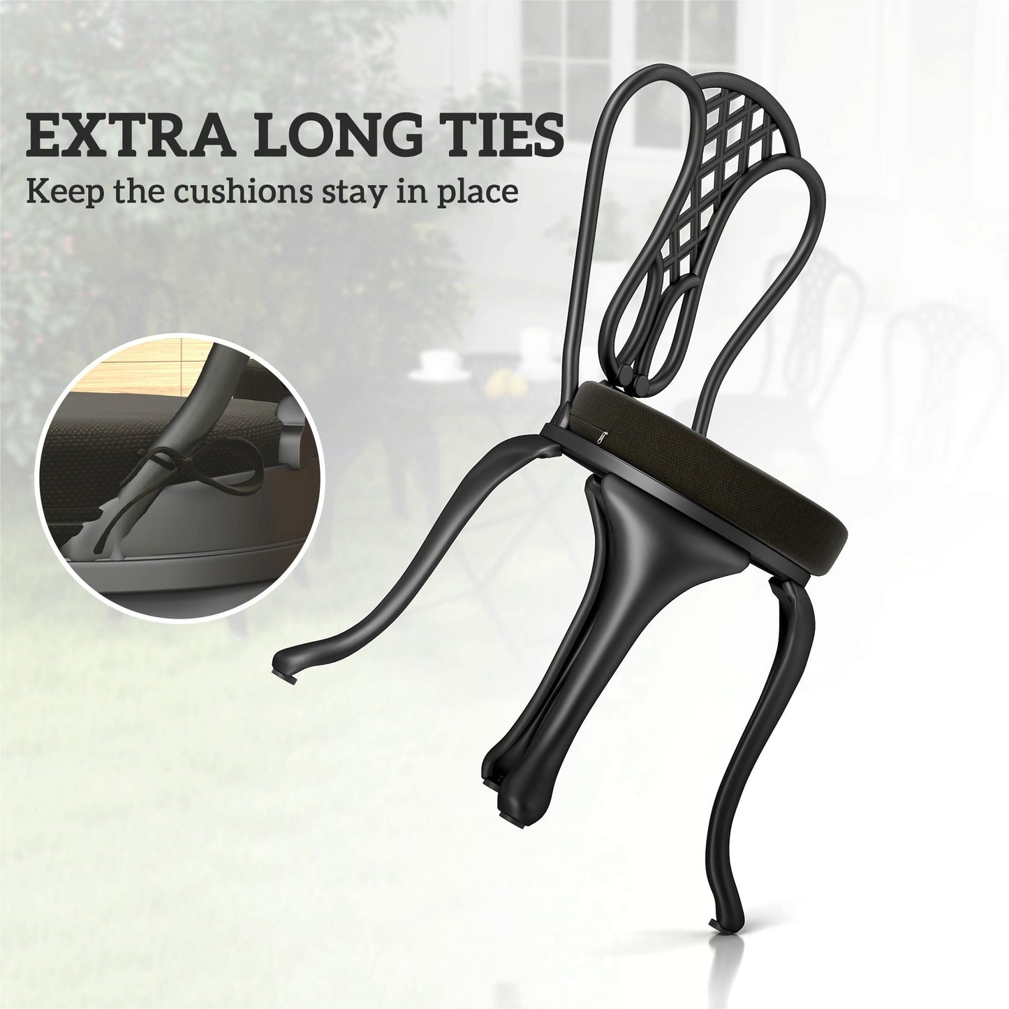 Patio Chair Cushions Set of 4 Round Seat Cushions for Dining Bistro Chairs Machine Washable, 15" x 15" x 3", Black - Renee Lane Company
