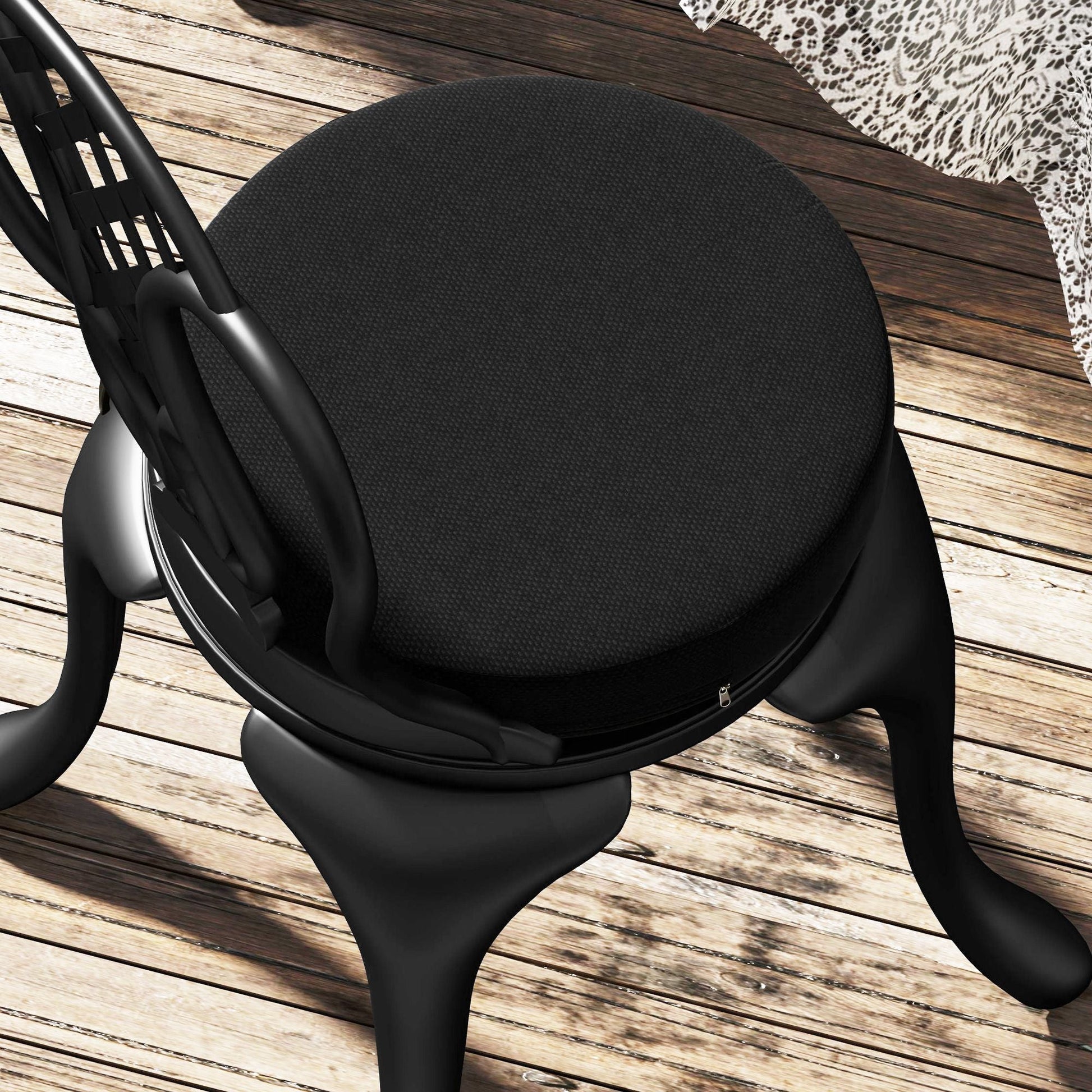 Patio Chair Cushions Set of 4 Round Seat Cushions for Dining Bistro Chairs Machine Washable, 15" x 15" x 3", Black - Renee Lane Company