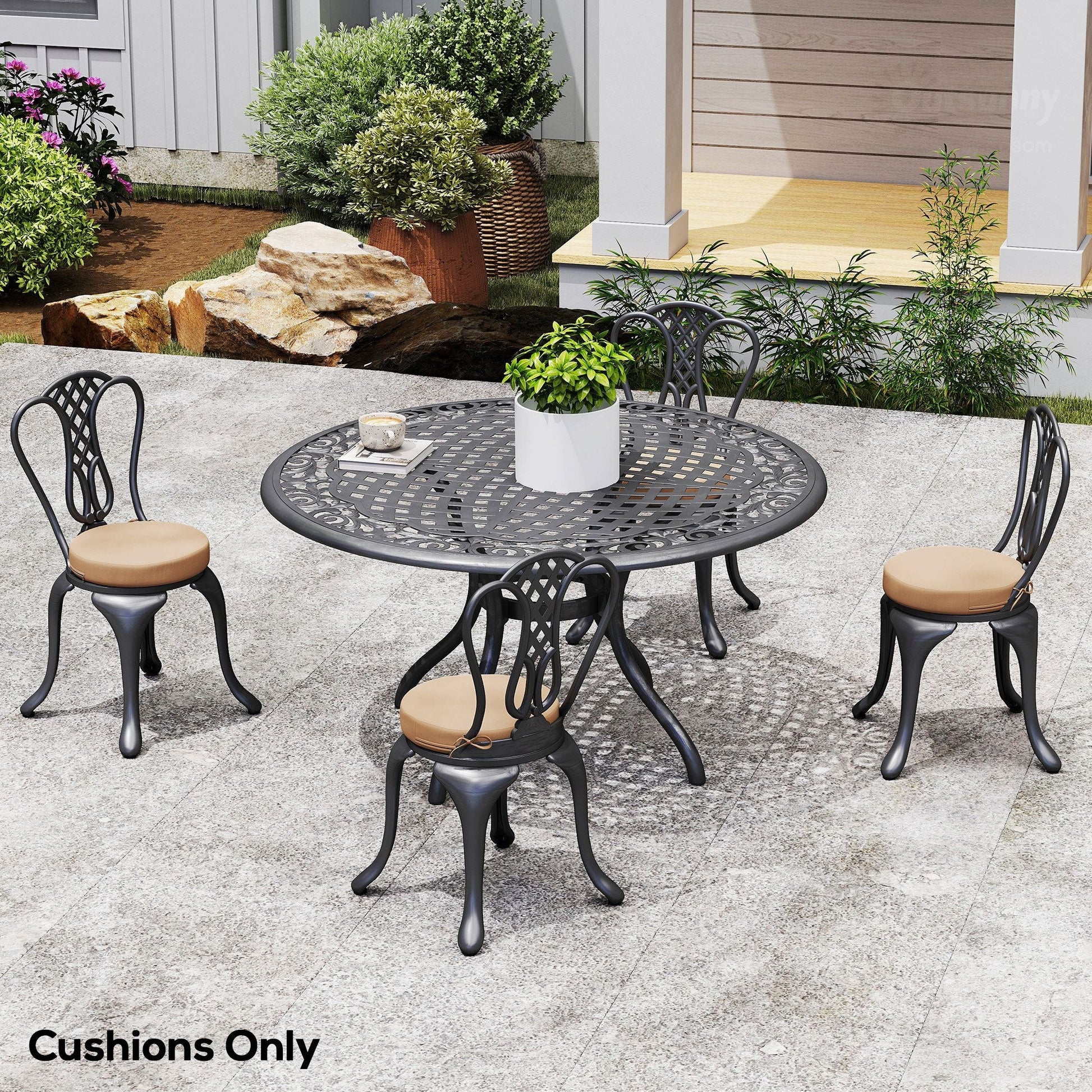 Patio Chair Cushions Set of 4 Round Seat Cushions for Dining Bistro Chairs Machine Washable, 15" x 15" x 3", Khaki - Renee Lane Company