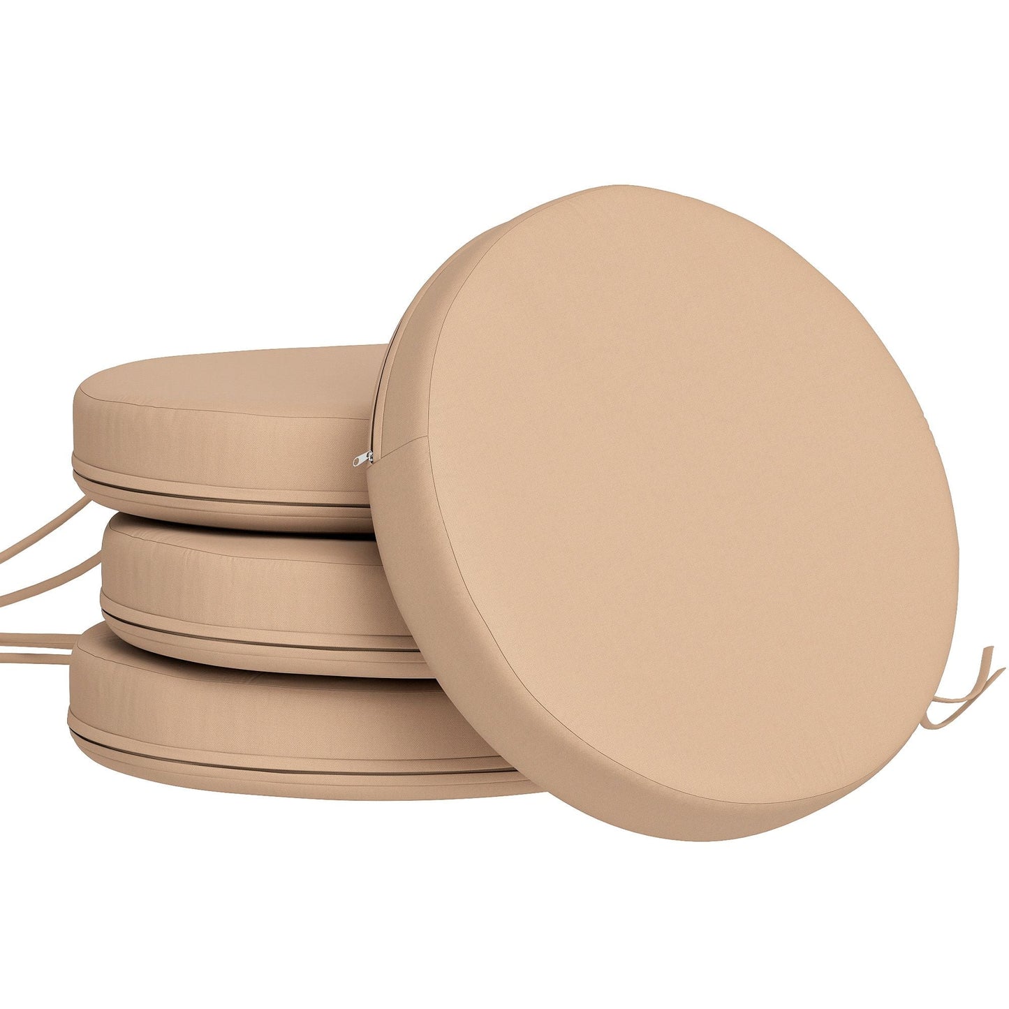 Patio Chair Cushions Set of 4 Round Seat Cushions for Dining Bistro Chairs Machine Washable, 15" x 15" x 3", Khaki - Renee Lane Company