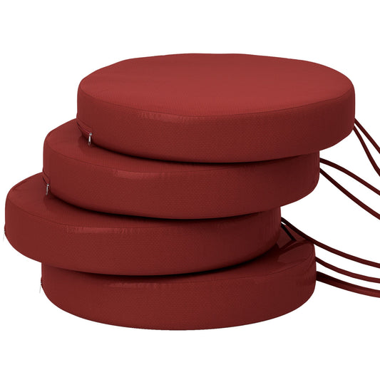 Patio Chair Cushions Set of 4 Round Seat Cushions for Dining Bistro Chairs Machine Washable, 15" x 15" x 3", Wine Red - Renee Lane Company