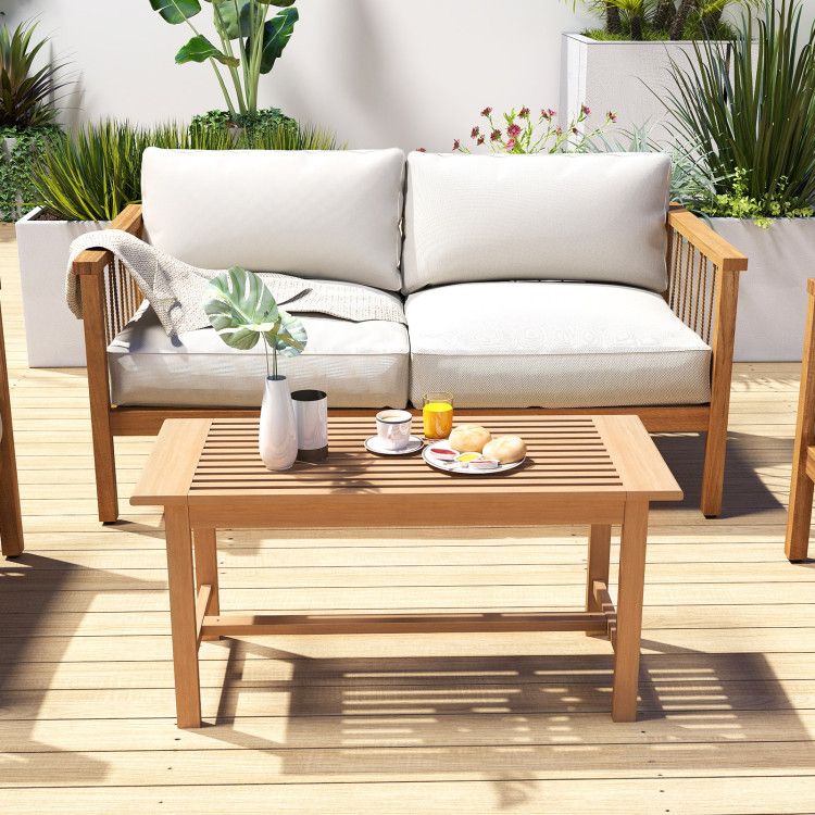 Patio Coffee Table 36 Inch Rectangular Outside Side Table with Slatted Tabletop - Renee Lane Company