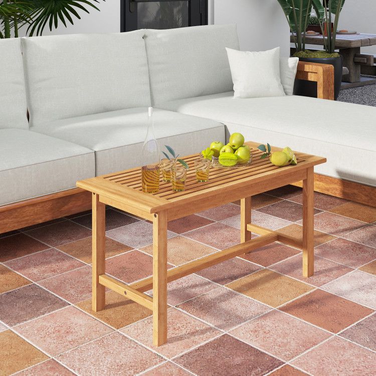 Patio Coffee Table 36 Inch Rectangular Outside Side Table with Slatted Tabletop - Renee Lane Company