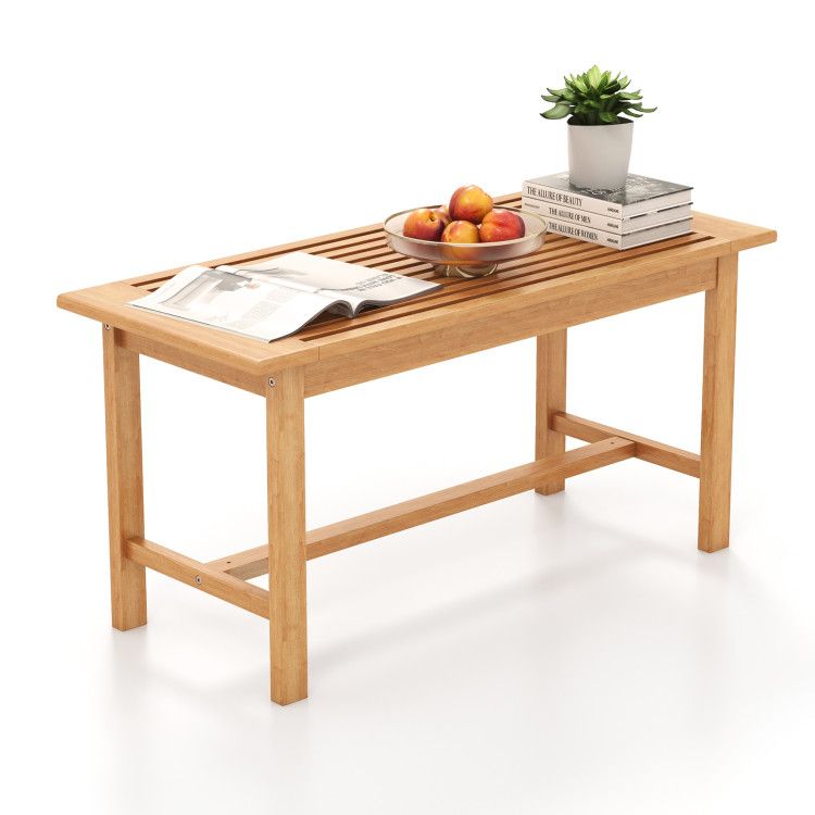 Patio Coffee Table 36 Inch Rectangular Outside Side Table with Slatted Tabletop - Renee Lane Company