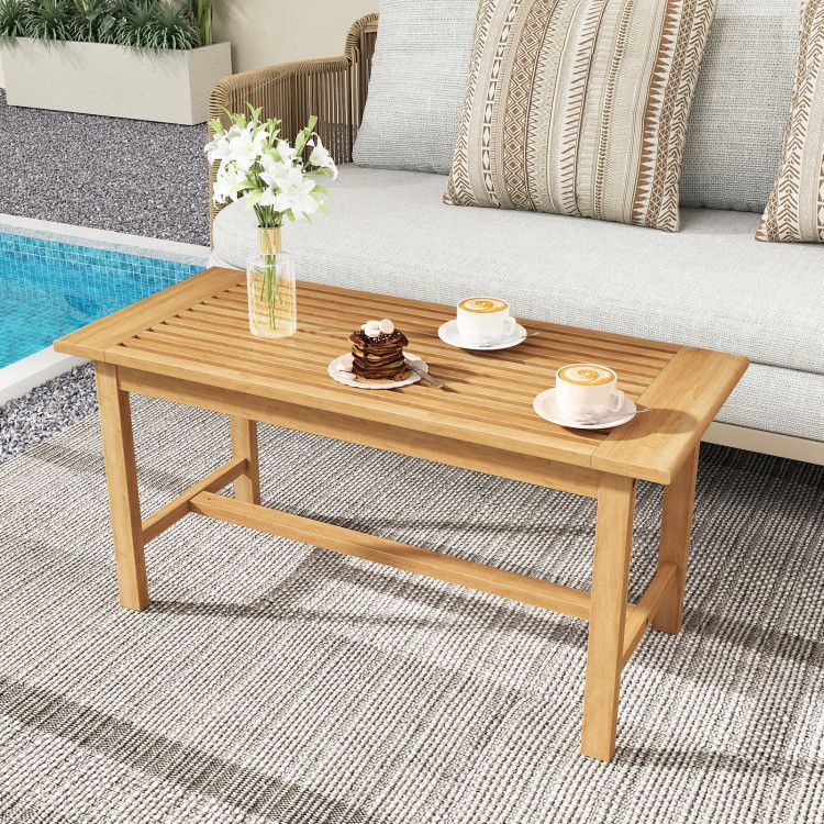 Patio Coffee Table 36 Inch Rectangular Outside Side Table with Slatted Tabletop - Renee Lane Company