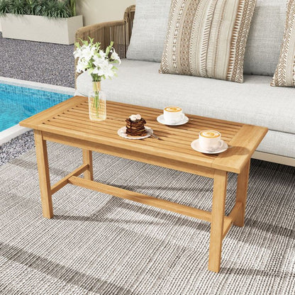 Patio Coffee Table 36 Inch Rectangular Outside Side Table with Slatted Tabletop - Renee Lane Company