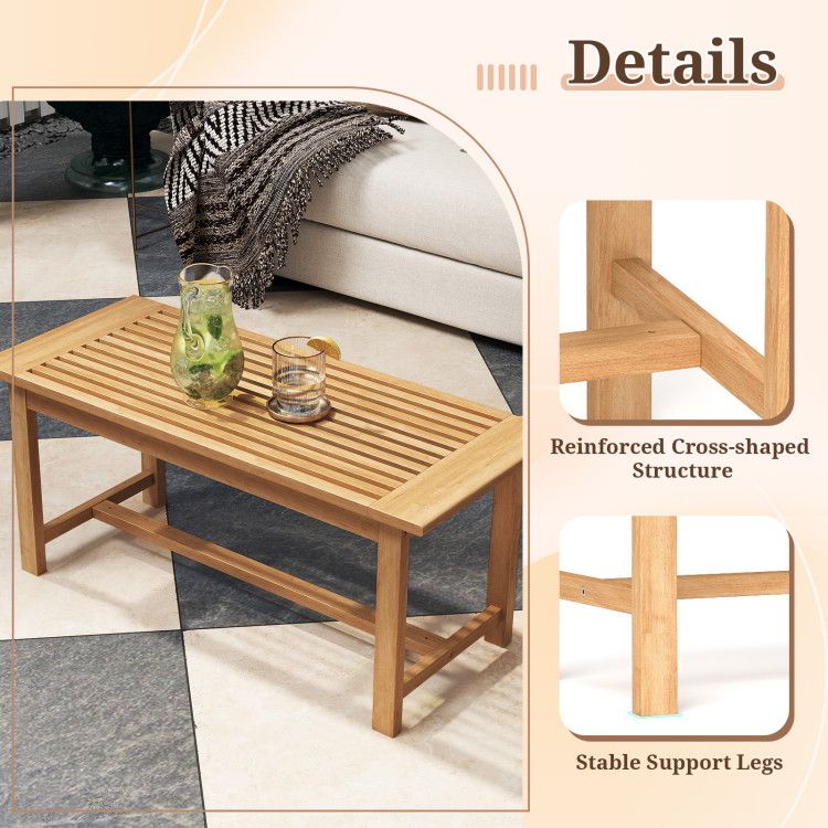 Patio Coffee Table 36 Inch Rectangular Outside Side Table with Slatted Tabletop - Renee Lane Company