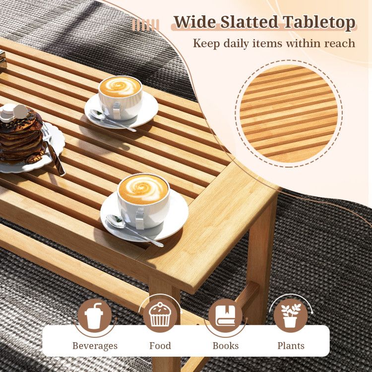 Patio Coffee Table 36 Inch Rectangular Outside Side Table with Slatted Tabletop - Renee Lane Company