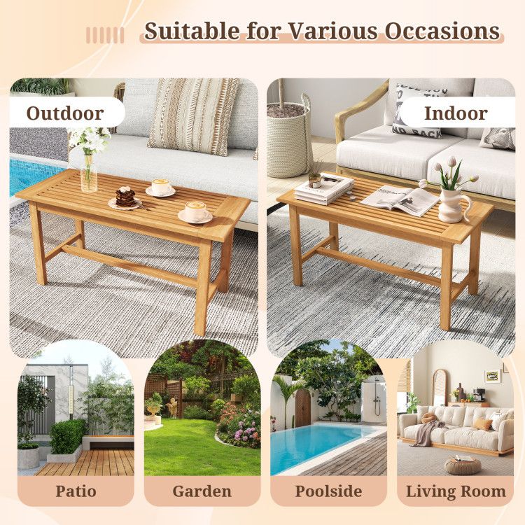 Patio Coffee Table 36 Inch Rectangular Outside Side Table with Slatted Tabletop - Renee Lane Company
