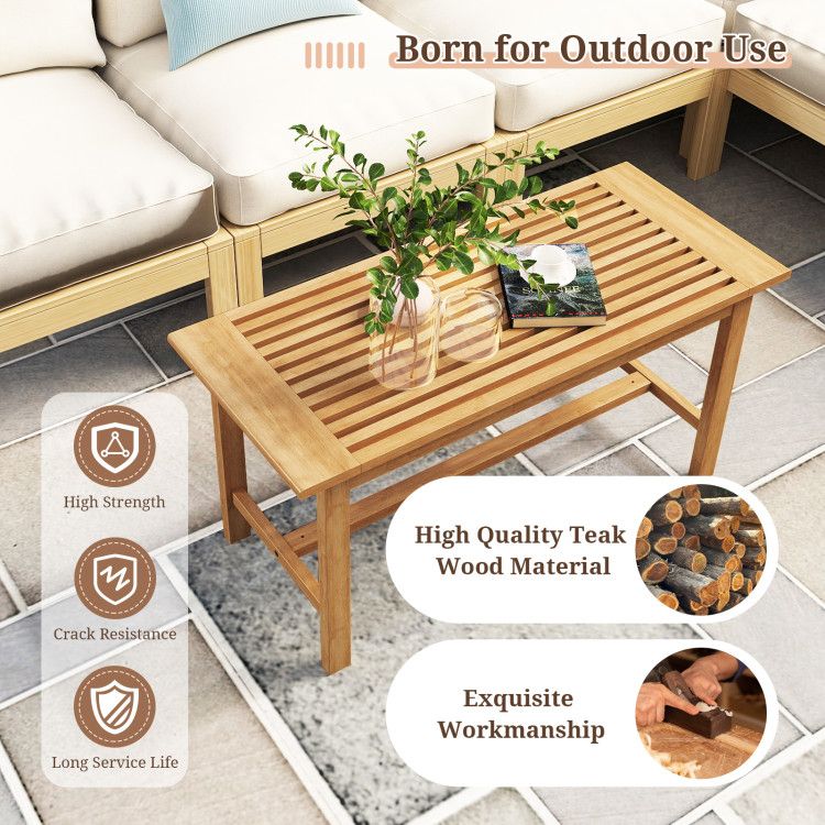 Patio Coffee Table 36 Inch Rectangular Outside Side Table with Slatted Tabletop - Renee Lane Company