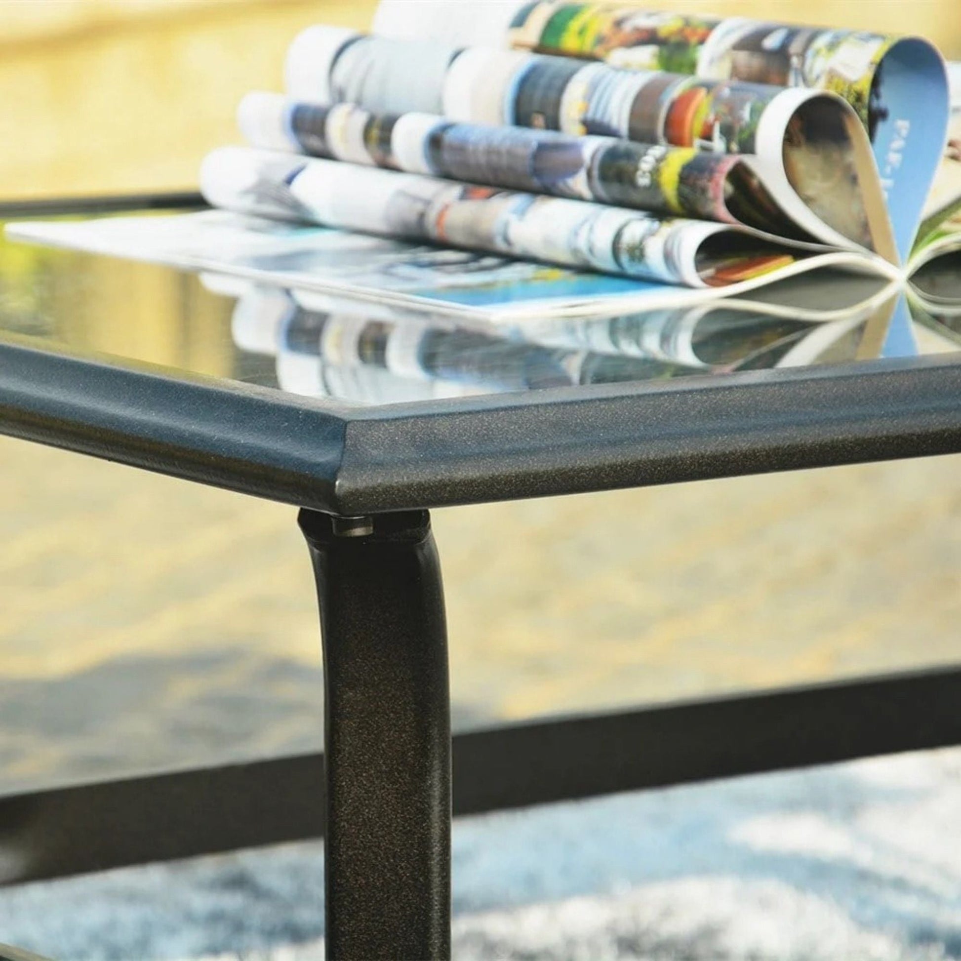 Patio Garden Wicker H18.91' Table with Tempered Glass Top - Renee Lane Company