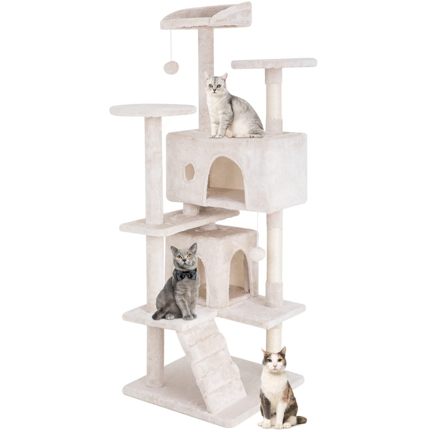 PayLessHere Cat Tree 54in Cat Tower with Cat Scratching PostMulti-Level Cat Condo Stand House Furniture Kitty Activity Center with Furry Ball Toys Cat Tree for Indoor Cats (Beige) - Renee Lane Company