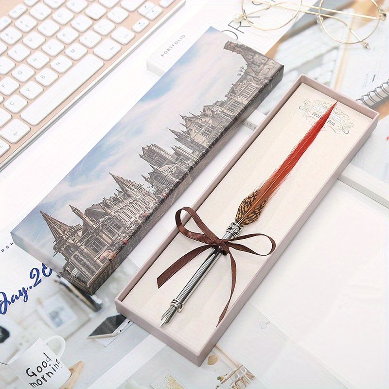 Peacock Feather Pen Dip Water Pen Feather Pen Adult Signature Pen Small Gift Box For Mom, Teacher And Classmates Holiday Gift - Renee Lane Company