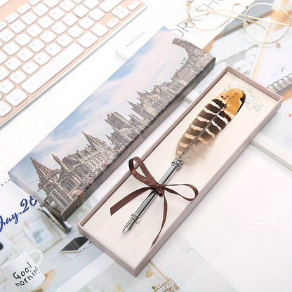Peacock Feather Pen Dip Water Pen Feather Pen Adult Signature Pen Small Gift Box For Mom, Teacher And Classmates Holiday Gift - Renee Lane Company