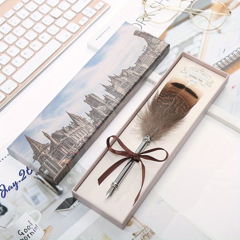 Peacock Feather Pen Dip Water Pen Feather Pen Adult Signature Pen Small Gift Box For Mom, Teacher And Classmates Holiday Gift - Renee Lane Company