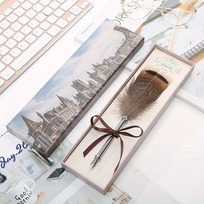 Peacock Feather Pen Dip Water Pen Feather Pen Adult Signature Pen Small Gift Box For Mom, Teacher And Classmates Holiday Gift - Renee Lane Company