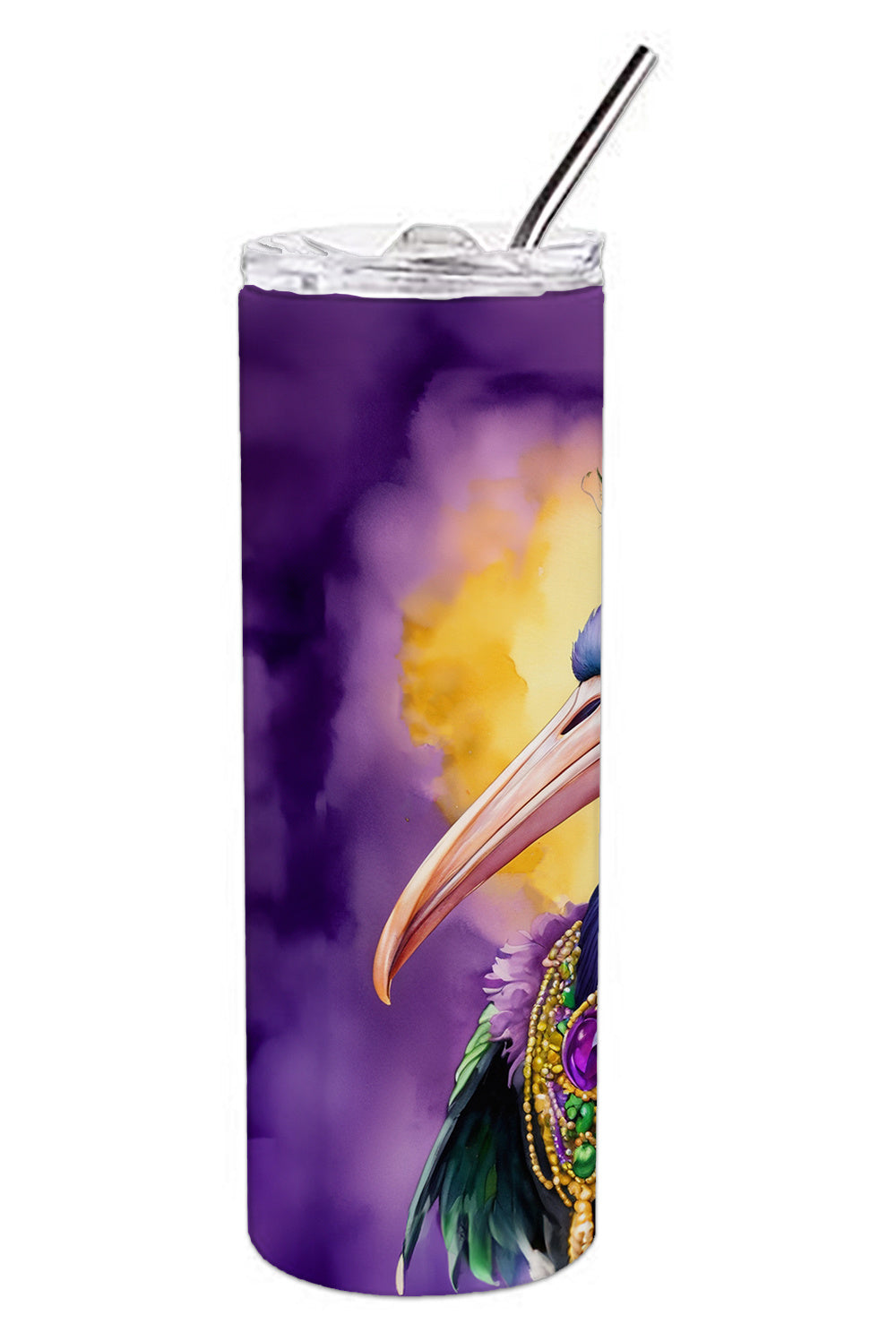 Pelican Mardi Gras Stainless Steel Skinny Tumbler Vacuum Double Walled Reusable Insulated Tumbler Travel Cup for Coffee Cocktails Gift with Lid, 20 oz - Renee Lane Company