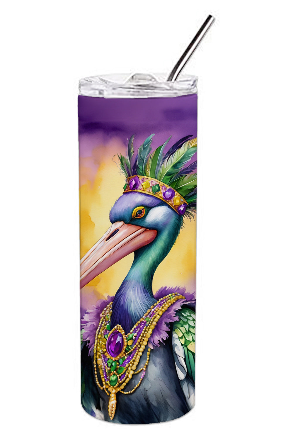 Pelican Mardi Gras Stainless Steel Skinny Tumbler Vacuum Double Walled Reusable Insulated Tumbler Travel Cup for Coffee Cocktails Gift with Lid, 20 oz - Renee Lane Company