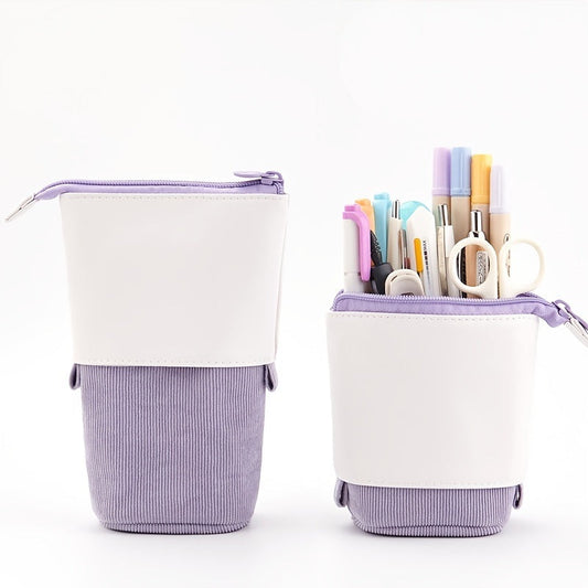 Pencil Telescopic Holder Stationery Case, PU Corduroy Pen Pencil Telescopic Holder Stationery Case Organizer Great For Makeup Cosmetics Pouch Zipper Retractable Pen Bag - Renee Lane Company