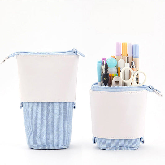 Pencil Telescopic Holder Stationery Case, PU Corduroy Pen Pencil Telescopic Holder Stationery Case Organizer Great For Makeup Cosmetics Pouch Zipper Retractable Pen Bag - Renee Lane Company