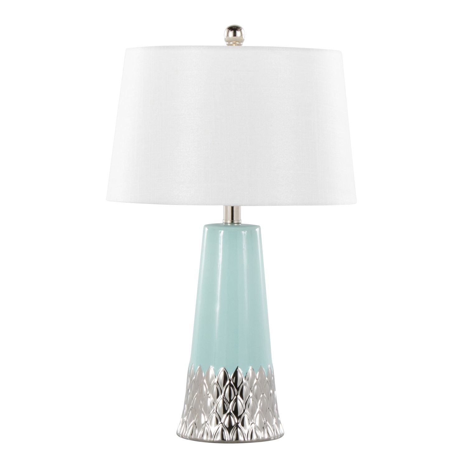 Penelope 22" Contemporary Ceramic Table Lamp with Tiffany Blue & Silver Ceramic Body and White Shade by - Renee Lane Company