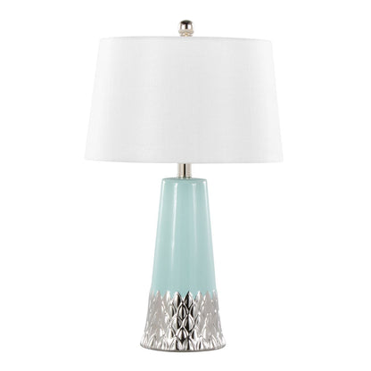 Penelope 22" Contemporary Ceramic Table Lamp with Tiffany Blue & Silver Ceramic Body and White Shade by - Renee Lane Company