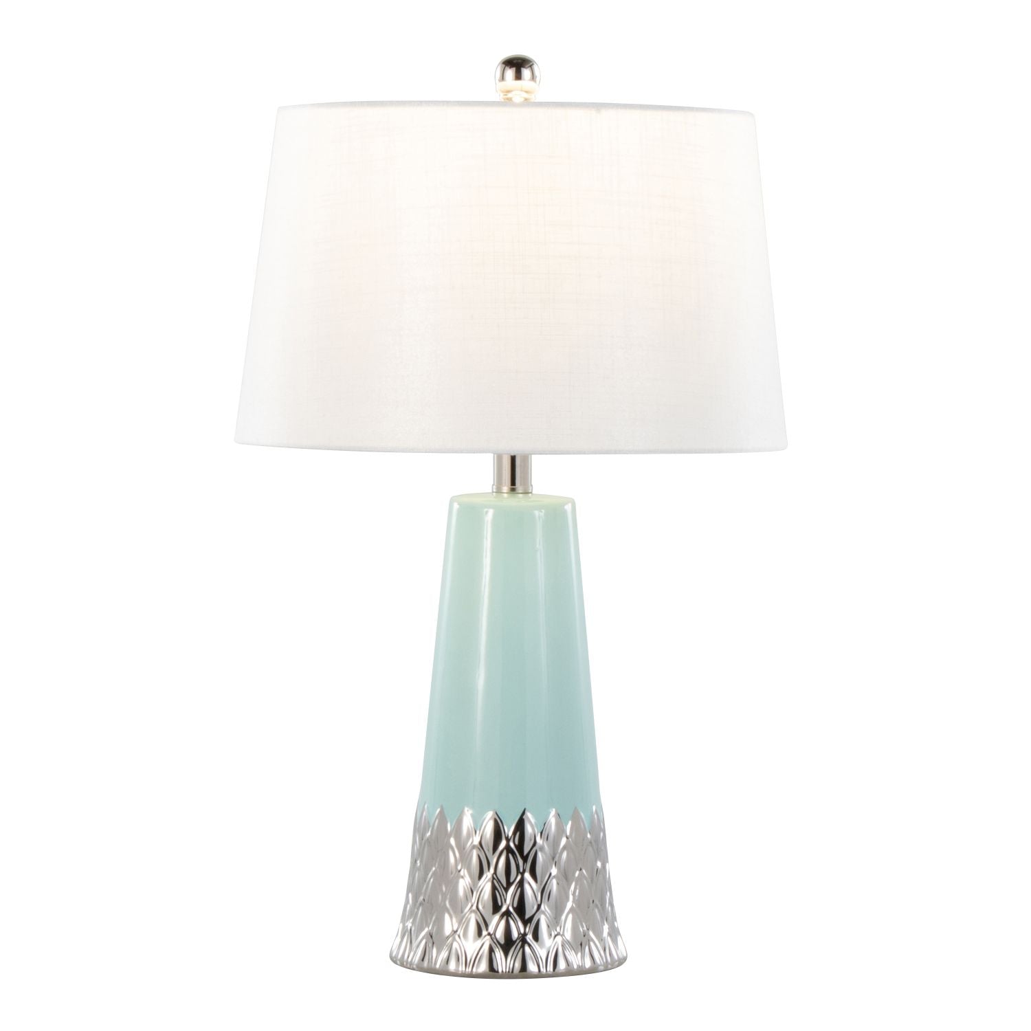 Penelope 22" Contemporary Ceramic Table Lamp with Tiffany Blue & Silver Ceramic Body and White Shade by - Renee Lane Company