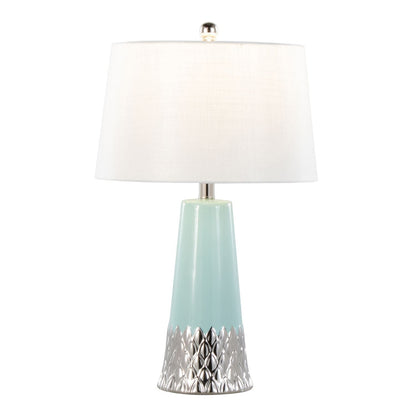 Penelope 22" Contemporary Ceramic Table Lamp with Tiffany Blue & Silver Ceramic Body and White Shade by - Renee Lane Company