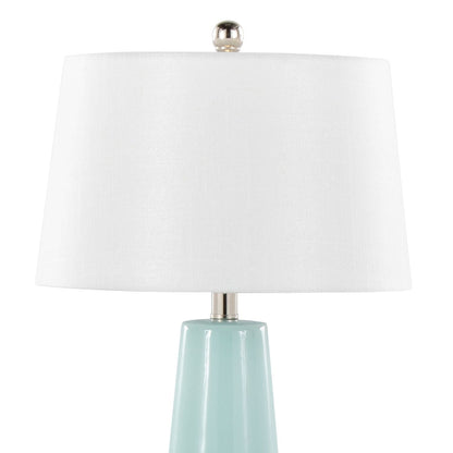 Penelope 22" Contemporary Ceramic Table Lamp with Tiffany Blue & Silver Ceramic Body and White Shade by - Renee Lane Company