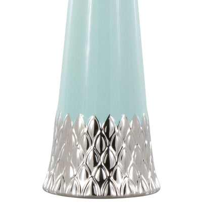 Penelope 22" Contemporary Ceramic Table Lamp with Tiffany Blue & Silver Ceramic Body and White Shade by - Renee Lane Company