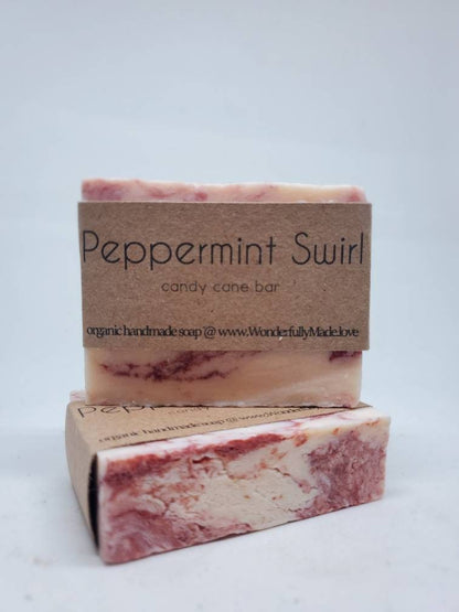 Peppermint Swirl Handmade Bar Soap | Candy Cane | Red and White Soap - Renee Lane Company