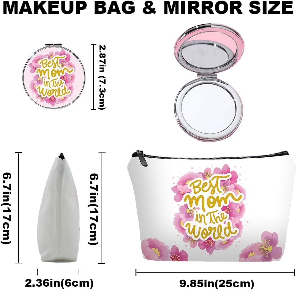 Personalized Best mom Travel Makeup Cosmetic Bag set with Mirror for women mom,Mama Makeup Bag organizer kit for Travel & Daily Use,Mom Gifts From Daughter sons for Mother - Renee Lane Company