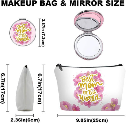 Personalized Best mom Travel Makeup Cosmetic Bag set with Mirror for women mom,Mama Makeup Bag organizer kit for Travel & Daily Use,Mom Gifts From Daughter sons for Mother - Renee Lane Company