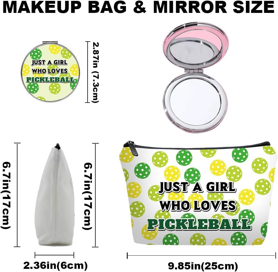 Personalized Pickleball Travel Makeup Cosmetic Bag set with Mirror for women girls,Pickleball Lover Player Makeup Bag organizer kit,Travel & Daily Use,Pickle ball stuff Gifts for Women Friends - Renee Lane Company
