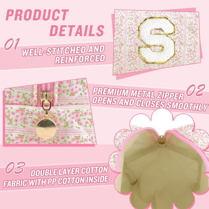 Personalized Quilted Cosmetic Bag, Puffy Monogrammed Christmas Birthday Gifts for Women & Girls, Cute initial Floral Makeup Bag Puffer Coquette Bag, Aesthetic Travel Toiletry Zipper Pouch(Pink,S) - Renee Lane Company