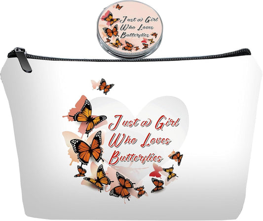 Personalized butterflies love heart Travel Makeup Cosmetic Bag set with Mirror for women girls,brown Butterflies Makeup Bag organizer kit for Travel & Daily Use,Butterfly Gifts for Women Mom - Renee Lane Company